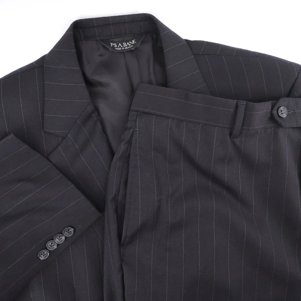 Jos. A. Bank Signature Pinstripe 2 Piece Suit Black Gordon Mens 42 S 34x28